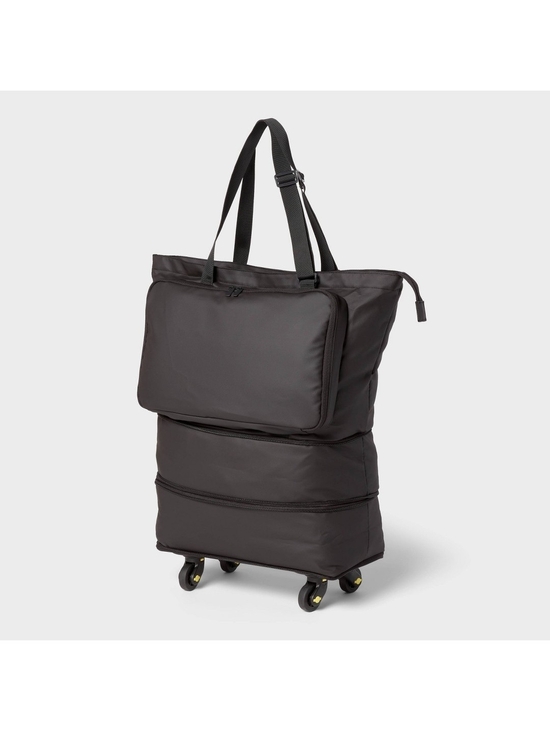 Brughtroom Handbags - Black Convertible Collapsable Tote with Wheels